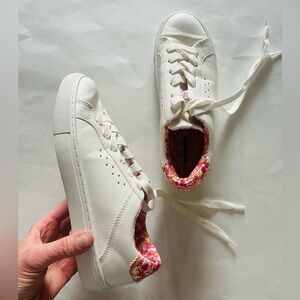 J. Crew White Lace Up Sneakers with liberty Floral Lining